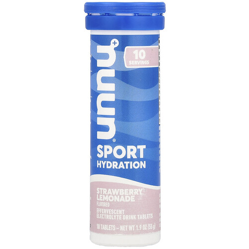 ヌーン Nuun, 水分補給、スポーツ、発泡性電解質サプリメント、ストロベリーレモネード、タブレット10粒