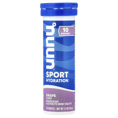Product Image for Nuun, Sport Hydration, Effervescent Electrolyte Drink Tablets, Grape, 10 Tablets