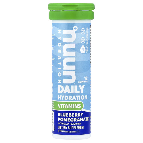Nuun, Daily Hydration, Vitamins, Blueberry Pomegranate, 12 Effervescent Tablets