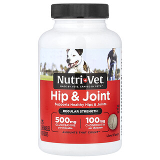 Nutri-Vet, șolduri și articulații, concentrație normală, pentru câini, ficat, 75 de produse masticabile