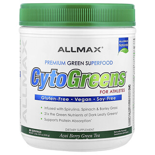 ALLMAX, CytoGreens, Superalimento verde prémium para atletas, Té verde con bayas de asaí, 535 g (1,2 lb)