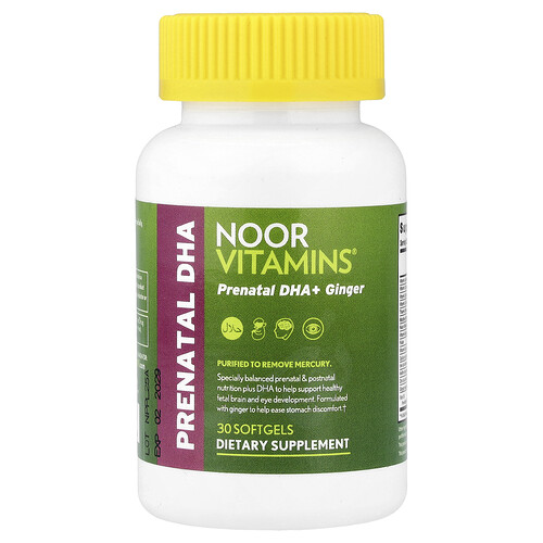 Noor Vitamins, Prenatal DHA + Ginger, pränatales DHA + Ingwer, 30 Weichkapseln