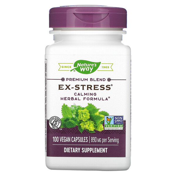 Nature's Way, Ex-Stress, успокаивающий растительный состав, 890 мг, 100 веганских капсул