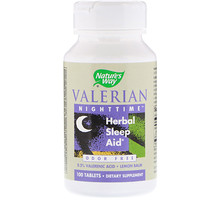 Valerian Nighttime, Herbal Sleep Aid, Odor Free, 100 Tablets - изображение