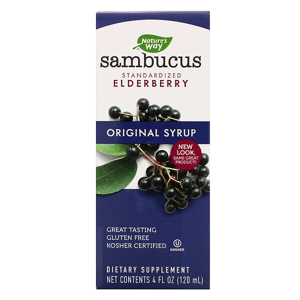 Nature's Way, Sambucus, стандартизированный экстракт бузины, оригинальный сироп, 120 мл (4 жидк. унции)
