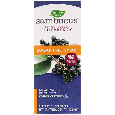 Nature's Way Sambucus, стандартизированный экстракт бузины, сироп без сахара, 120 мл (4 жидк. унции)
