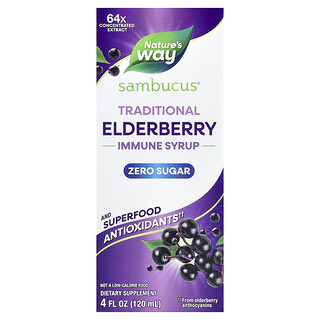 Nature's Way, Sambucus®, Sirop immunitaire traditionnel, Sans sucre, Baie de sureau, 120 ml
