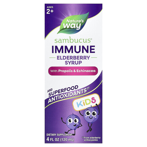 Nature's Way, Sambucus® Kids, Immune Syrup Elderberry with Propolis & Echinacea, Ages 2+, 4 fl oz (120 ml)