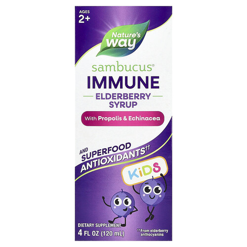 iHerb UK - Nature's Way , Sambucus® Kids, Immune Elderberry Syrup With Propolis & Echinacea, Ages 2+, 4 Fl Oz (120 Ml)