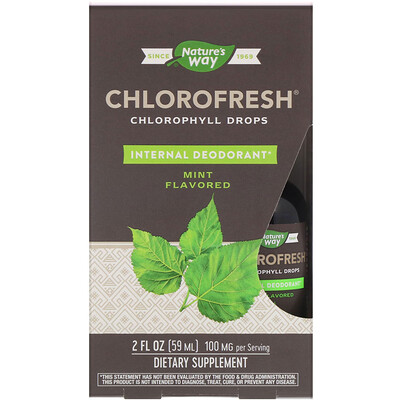 Nature's Way Chlorofresh, капли с хлорофиллом, со вкусом мяты, 59 мл (2 жидких унции)