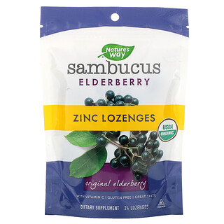 Nature's Way, Sambucus Elderberry, Zinc Lozenges with Vitamin C, 24 Lozenges
