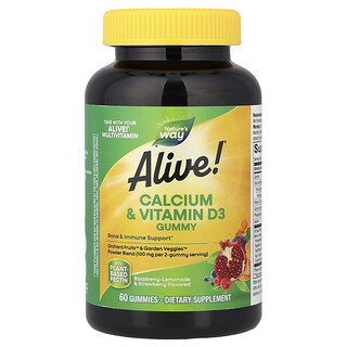 ناتشرز واي‏, Alive!®‎، أقراص للمضغ غنية بالكالسيوم وفيتامين د3، بنكهة توت العليق وعصير الليمون والفراولة، 60 قرصًا للمضغ