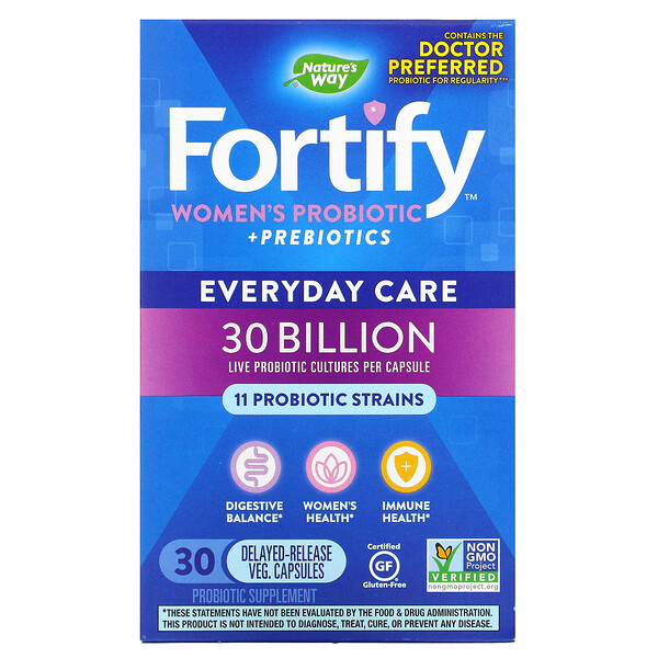 Fortify, Women's Probiotic + Prebiotics, Everyday Care, 30 Billion, 30 Delayed-Release Veg. Capsules