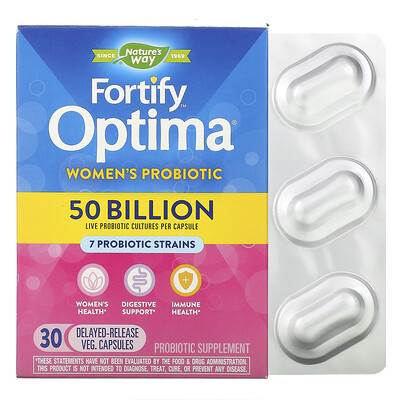 Nature's Way Пробиотик Fortify Optima, для женщин, 50 миллиардов, 30 вегетарианских капсул с отсроченным высвобождением