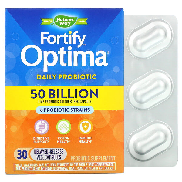 Fortify Optima Daily Probiotic , 50 Billion, 30 Delayed-Release Vegetarian Capsules