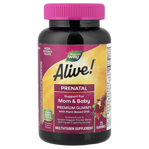 Nature's Way, Alive! Daily Support Premium Prenatal, Fresa y limón, 75 gomitas