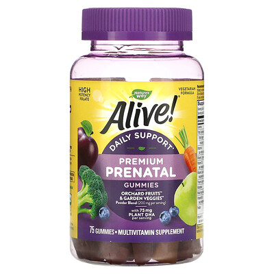 

Nature's Way Alive! Daily Support Premium Prenatal, витамины для беременных, клубника и лимон, 75 жевательных таблеток