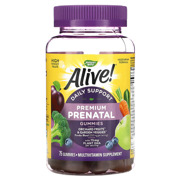 Alive! فيتامينات متعددة ممتازة لتقديم الدعم اليومي في مرحلة ما قبل الولادة، نكهة الفراولة والليمون، 75 علكة