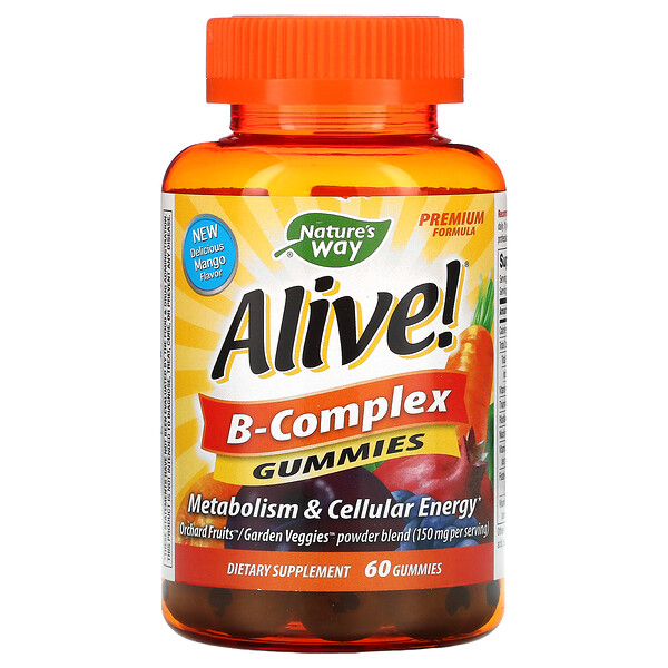 Nature's Way, Alive! комплекс витаминов группы B, со вкусом манго, 60 жевательных конфет