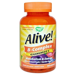 Nature's Way, Alive! Комплекс витаминов группы В, вишневый вкус, 60 жевательных таблеток