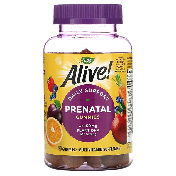 Nature's Way, Alive! Prenatal Multi-Vitamin with Plant DHA, Orange & Raspberry Lemonade, 90 Gummies
