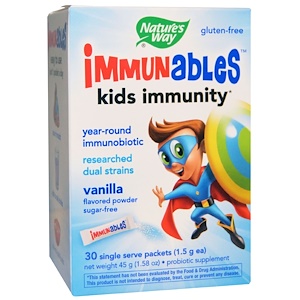 Купить Nature's Way, Immunables, детский иммунитет, порошок со вкусом ванили, 30 пакетиков, 1,5 г каждый  на IHerb