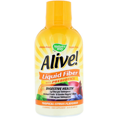 Nature's Way Alive!, Liquid Fiber with Prebiotics, Tropical Citrus Flavored, 16 fl oz (480 ml)