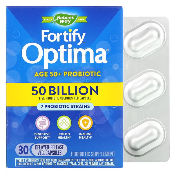Nature's Way‏, Fortify Optima Probiotic, Adult 50+, 50 Billion, 30 Delayed Release Vegetarian Capsules
