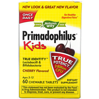 Nature's Way, Primadophilus, Kids, Age 2-12, Cherry , 3 Billion CFU, 60 Chewable Tablets
