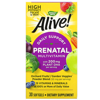 Nature's Way, Alive! Multi-vitamines prénatales avec DHA végétal, Arôme de fraise, 30 gélules