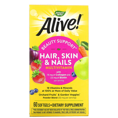 

Nature's Way Alive! Hair Skin & Nails Multi-Vitamin Strawberry 60 Softgels