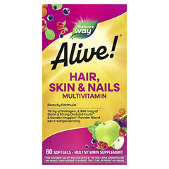 Alive!®, мультивітаміни для волосся, шкіри та нігтів, зі смаком полуниці, 60 капсул