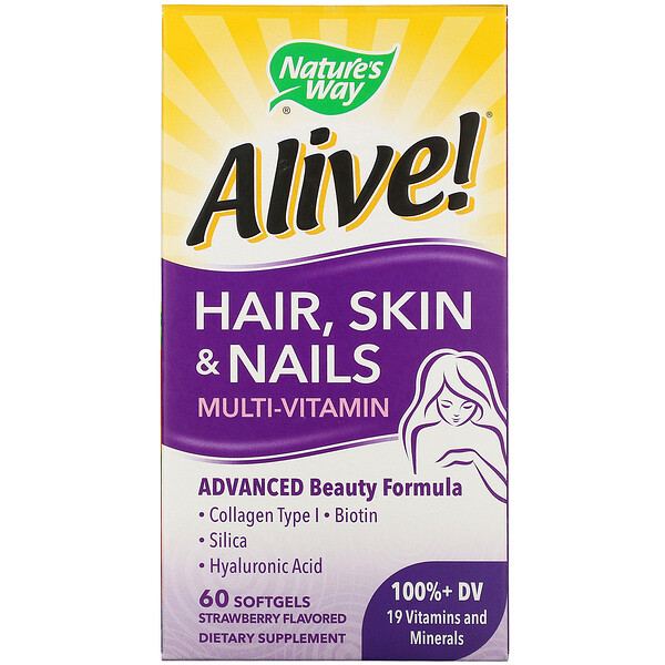 Nature's Way, Am Leben! Haar, Haut & Nägel Multi-Vitamin, Erdbeer-Aroma, 60 Softgels
