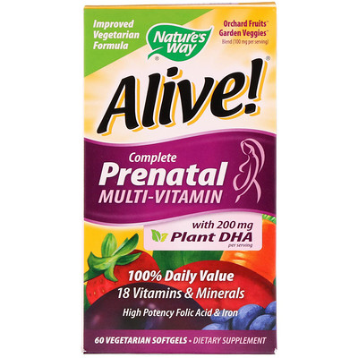 Nature's Way Alive! Полноценный мультивитаминный комплекс для беременных, 60 вегетарианских мягких таблеток