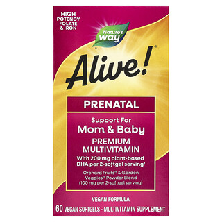 ناتشرز واي‏, Alive! ® متعدد الفيتامينات الممتاز لمرحلة ما قبل الولادة ، توت ، 60 كبسولة هلامية نباتية