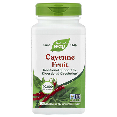 Nature's Way, Fruto de cayena, 180 cápsulas veganas (450 mg por cápsula)