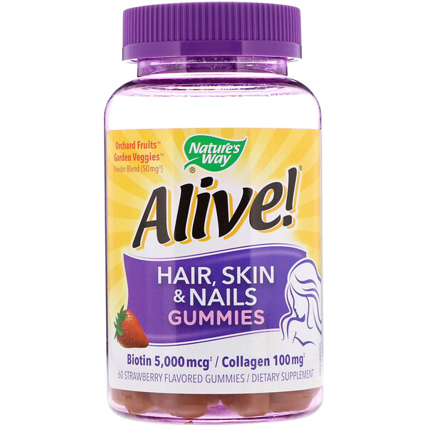 Nature's Way, Am Leben! Gummies für Haare, Haut & Nägel, Erdbeergeschmack, 60 Gummies