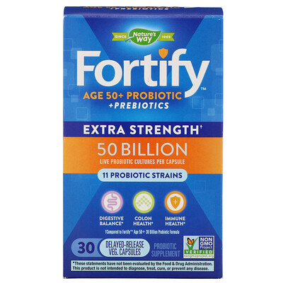 

Fortify, Age 50+ Probiotic + Prebiotics, Extra Strength, 30 Delayed-Release Veg. Capsules