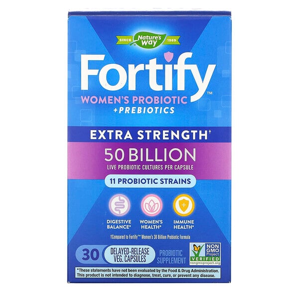 Nature's Way‏, Fortify Women's Probiotic + Prebiotics, Extra Strength, 50 Billion, 30 Delayed-Release Veg. Capsules