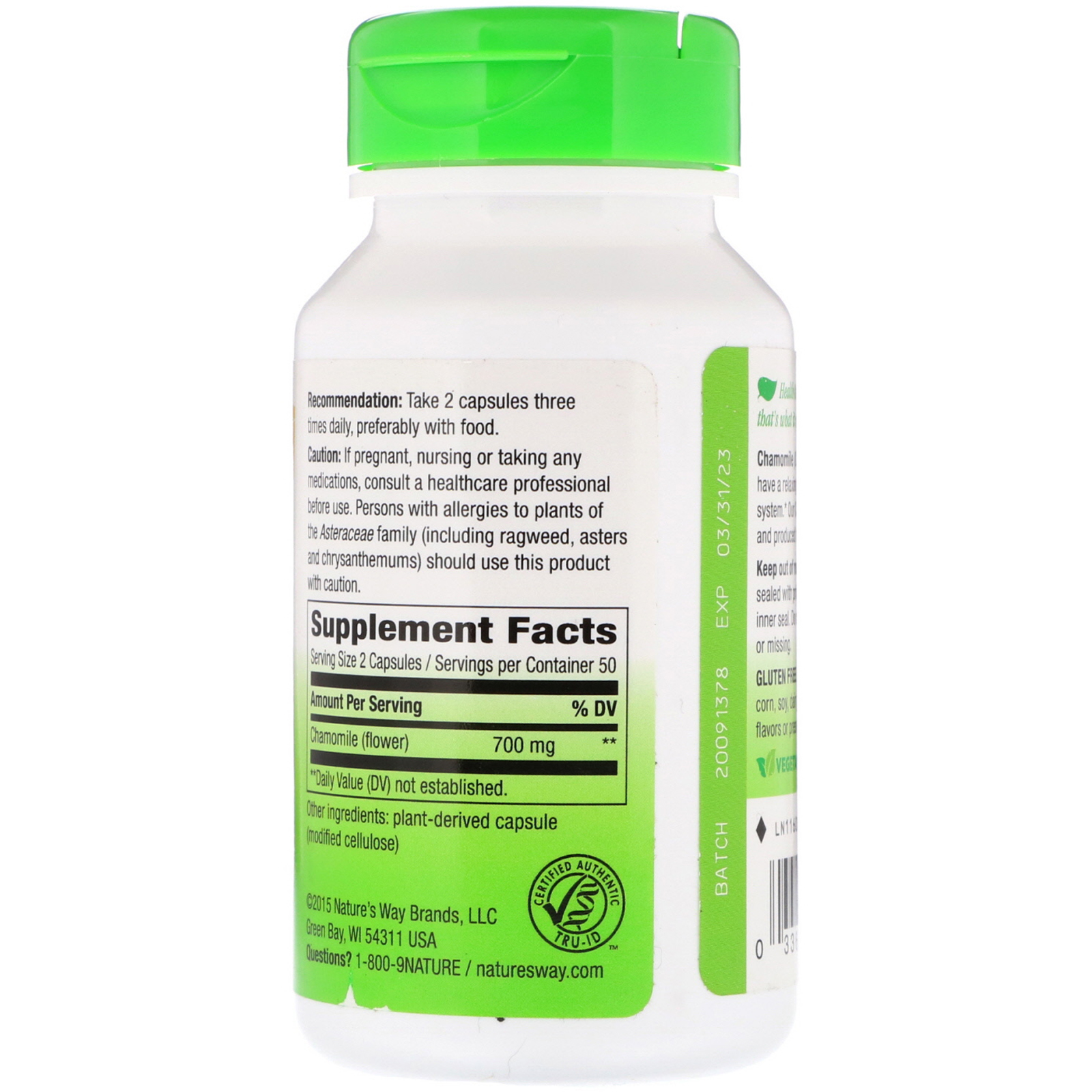 Nature's Way, Chamomile Flower, 350 mg, 100 Vegetarian Capsules