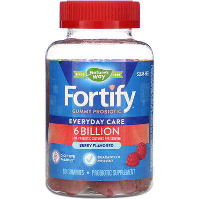 Nature's Way Fortify Gummy Probiotic, Sugar-Free, Berry Flavored, 6 Billion, 60 Gummies