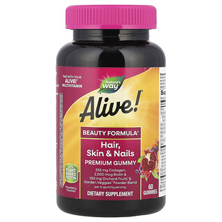 Nature's Way, Alive!, Gomitas prémiums para favorecer el cabello, la piel y las uñas, Fresa, 60 gomitas