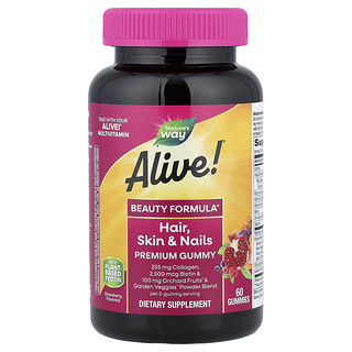 Nature's Way, Alive!® Hair, Skin & Nails Premium Gummy, Strawberry, 60 Gummies