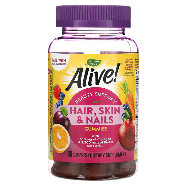 Alive! دعم صحة الشعر، والبشرة، والأظافر مع الكولاجين والبيوتين، نكهة الفراولة، 60 قرص للمضغ