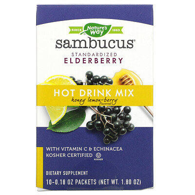 Nature's Way Sambucus, Hot Drink Mix, Standardized Elderberry, Honey Lemon-Berry , 10 Packets (0.18 oz) Each