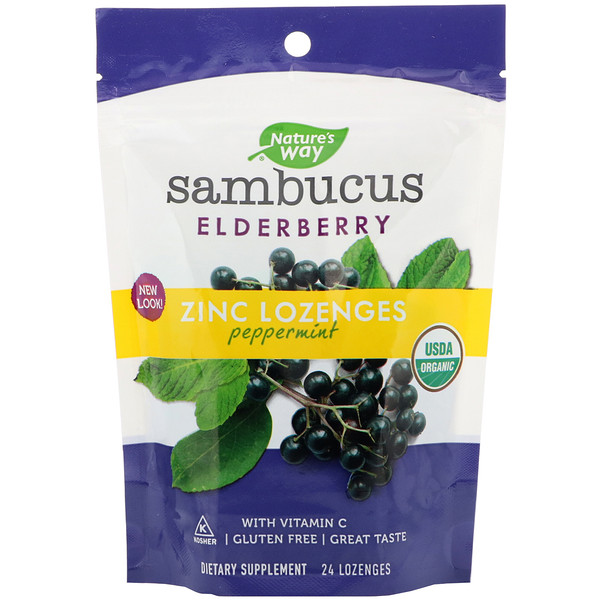 Nature's Way, Sambucus, Zinc Lozenges, Peppermint, 24 Lozenges iHerb