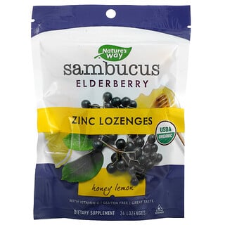 Nature's Way, Sambucus, Pastillas de zinc con vitamina C, Miel y limón, 24 pastillas