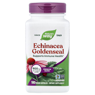 Nature's Way, Equinácea con sello de oro, Mezcla prémium, 180 cápsulas veganas (450 mg por cápsula)