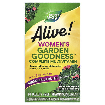 Nature's Way, Suplemento multivitamínico completo para mujeres Garden Goodness™, Alive!®, 60 comprimidos