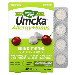 Nature's Way, Umcka, Allergy + Sinus, вишня, 20 таблеток